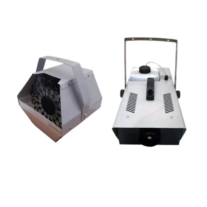 Професионална машина за мехурчета и дим, сребриста, включено дистанционно управление