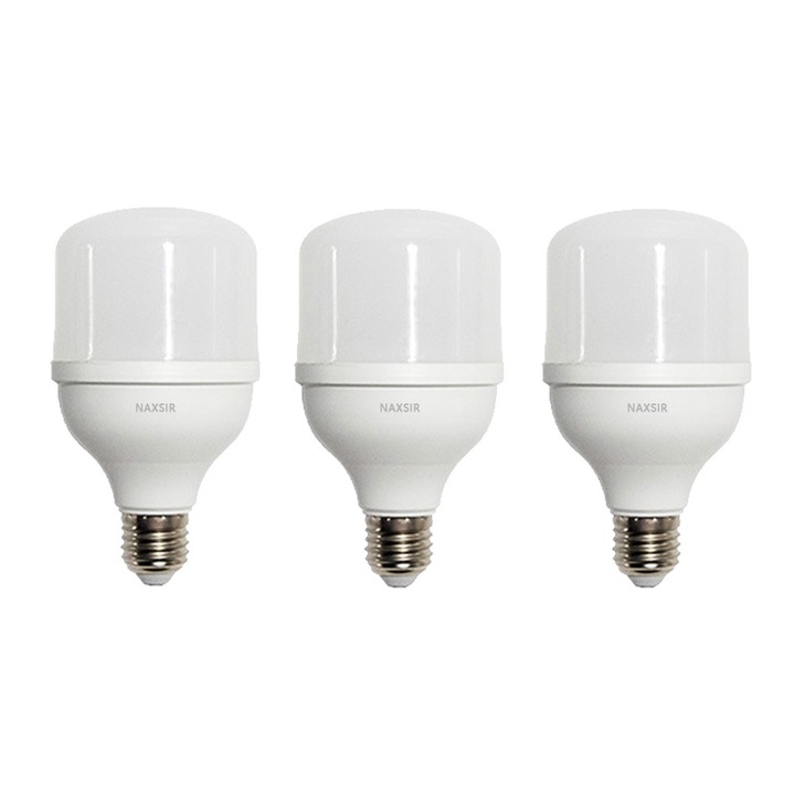 Комплект от 3 LED крушки, NAXSIR, E27, студена светлина (6500K), 10 W, Енергиен клас F