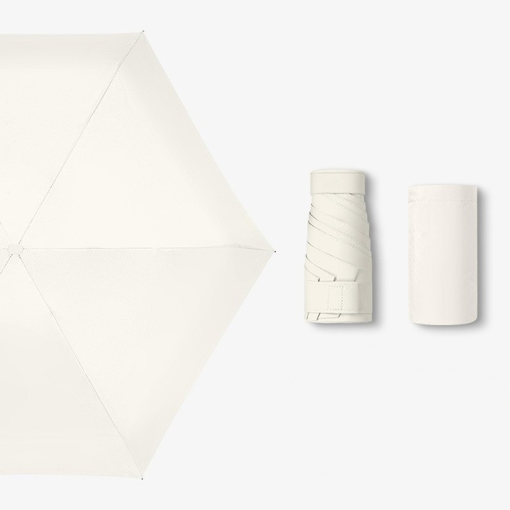 Umbrela mini, protectie UV, greutate usoara, manere colorate, 91cm diametru, bej