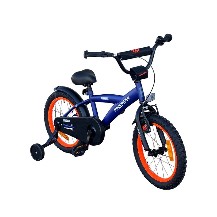 Велосипед PROCART, 16 инча, спомагателни колела, стоманена рамка 23 см, регулируемо кормило, предна V-Brake, синьо/оранжево