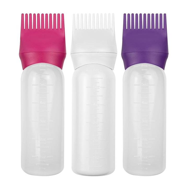 Set aplicator vopsea ulei sau balsam par Lerods, 3 recipiente cu gradatie 180ml sticla cu pieptene reutilizabila, uz casnic salon coafor frizerie, multicolor