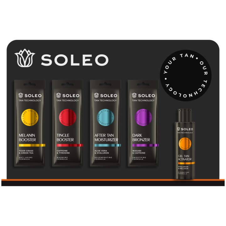 Soleo barnító aktivátor flakonhoz való állvány, 4 fekete akasztó, 28,5x42cm