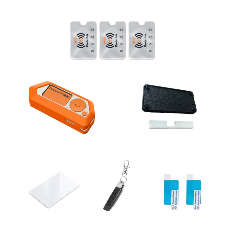 Set Accesorii pentru Flipper Zero-Husa Silicon, Carcasa Placa Wi-fi, 2 Folii Protectie Display, Telecomanda Programabila 433Mhz, Card RFID 13.56MHz Rewritable, 3 Protectii Rfid, UnderShop