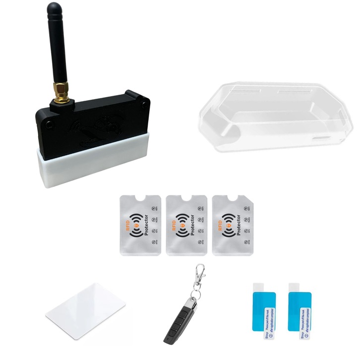 Set Accesorii pentru Flipper Zero-Husa Silicon Transparenta, Carcasa pentru placa Wi-Fi DEV Neagra, Antena 3Dbi 433Mhz, 2 Folii Protectie Display, Telecomanda Programabila 433Mhz, Card RFID 13.56MHz Rewritable, 3 Protectii Rfid, UnderShop
