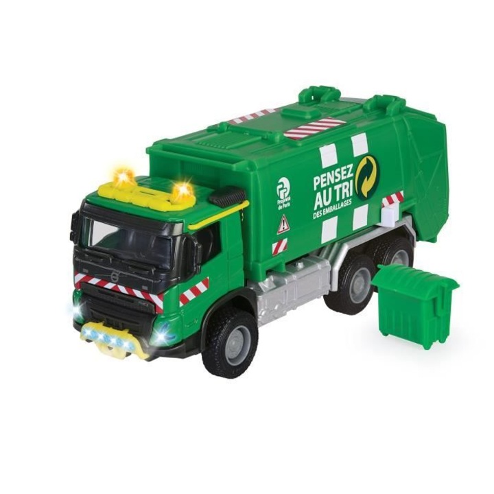 Utilaj de constructie de jucarie, Majorette, MAJO GS VOLVO MULLWAGEN, cu lumini si sunete, verde
