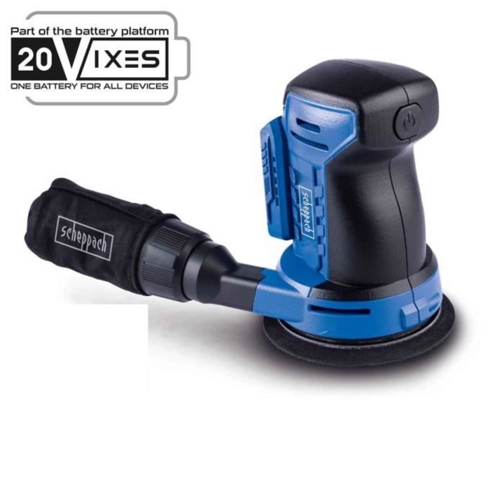 Scheppach excentercsiszoló, 20V IXES, 125mm, tépőzáras rögzítés, akkumulátor és töltő nélkül