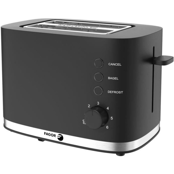 Тостер Fagor FG250, 4 функции, 870 W, неръждаема стомана, капацитет 2 филийки, черен