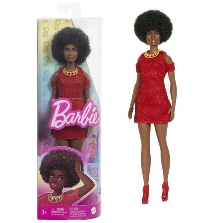 Кукла Barbie Fashionistas 221, черна коса, червена рокля