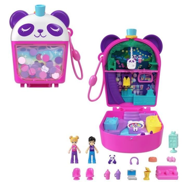 Къща за кукли Polly Pocket, Panda Bubble Tea, комплект с 2 мини фигурки, HWN95