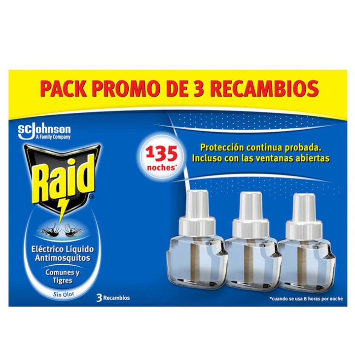 Rezerve insecticide Raid pentru Electrofumigator, set 3 buc, protectie 45 nopti, consum redus, 30 m3