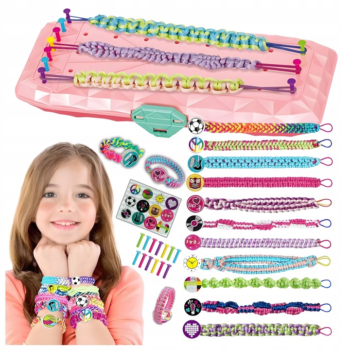 Set bratari prieteniei, GALAXIA®, 76 piese, cutie cu functie de instrument, fire colorate, elastice si margele, DIY, +6 ani, multicolor