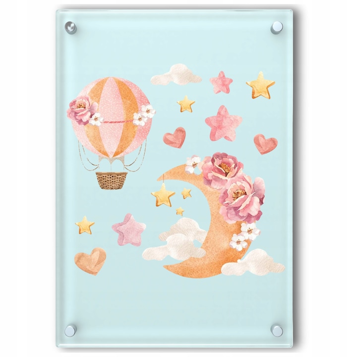 Sticker Decorativ Autocolant, Marvit, Decor Pereti si Mobilier, pentru Copii, 52 x 53 cm, Luna si stele