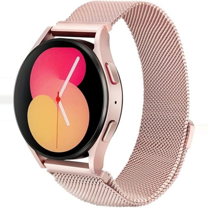 Milánói fémszíj, kompatibilis a Samsung Galaxy Watch 7/Active 2/Active/FE/6/5 Pro/5/4/3 CASEY STUDIOS™ okosórákkal, állítható, mágneses záródás, rozsdamentes acél, prémium, rózsaszín