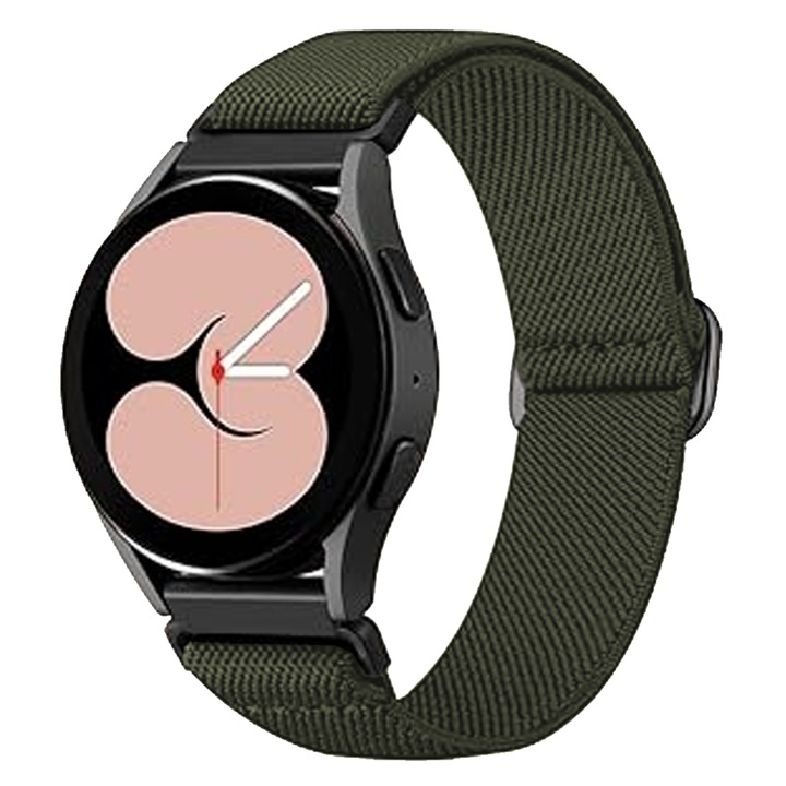 Casey Studios Okosóra szíj, kompatibilis Samsung Galaxy Watch 7/Active 2/Active/FE/6/5 Pro/5/4/3, fonott pánttal, állítható, textil anyagból, zöld