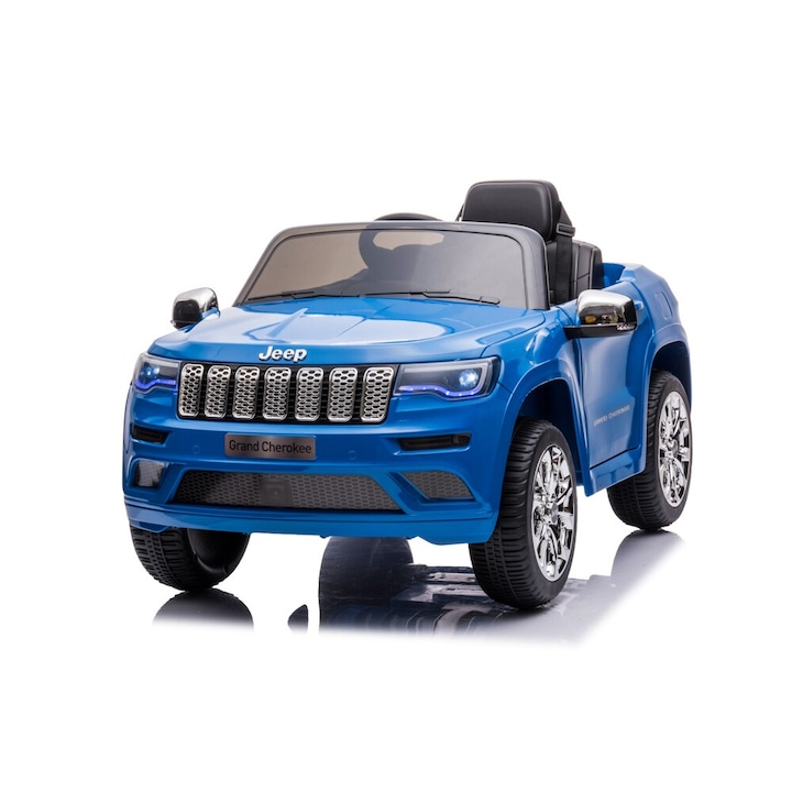 Masinuta electrica pentru copii Jeep Grand Cherokee 12V 2.4G Albastru 2 motoare cu roti din cauciuc, scaun din piele, telecomanda