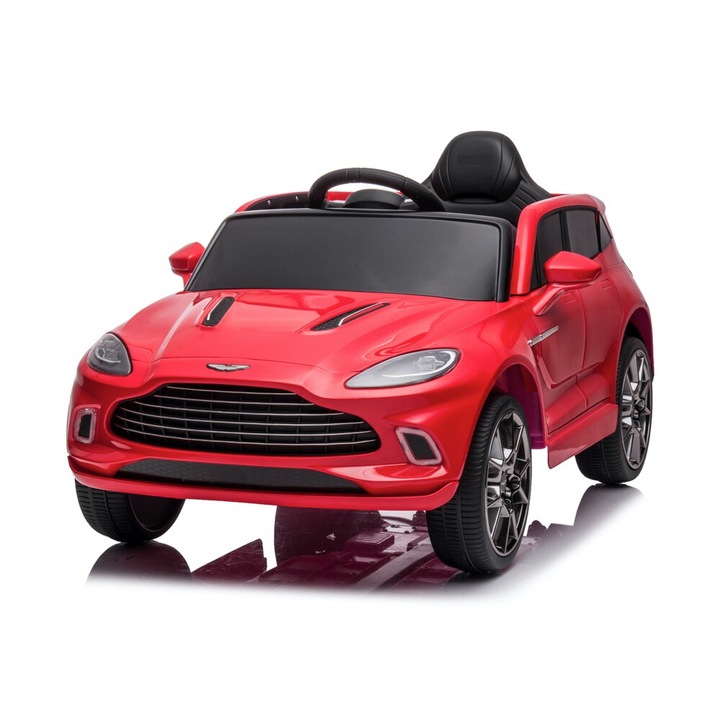 Masina electrica pentru copii ASTON MARTIN RosU 12V cu control parental, 2 motoare, lumini, roti din cauciuc si scaun din piele