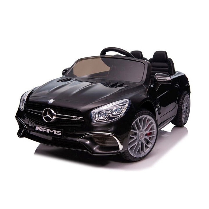 Masina electrica pentru copii MERCEDES SL65 NEGRU 12V cu telecomanda 2.4G, roti din cauciuc si scaun din piele