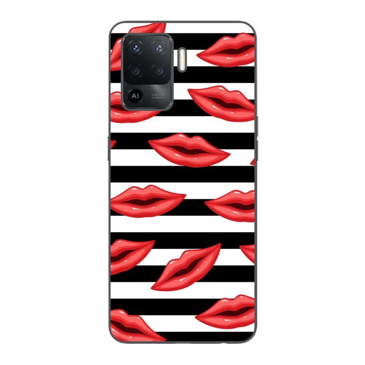 Калъф, съвместим с модел Oppo Reno5 Lite Silicon Gel Tpu Striped Kisses