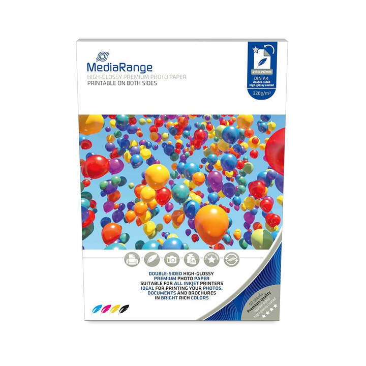 Hartie foto MediaRange A4 220gr/m, 50 coli, glossy pe ambele fete