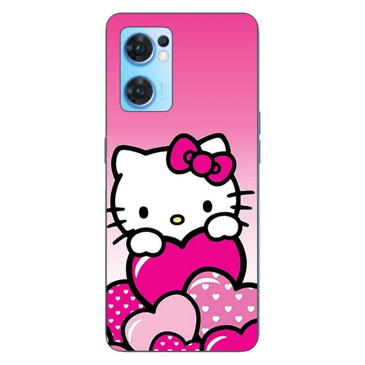 Капак, съвместим с модел Oppo Reno7 5G Silicon Gel Tpu Hello Kitty Pink Hearts
