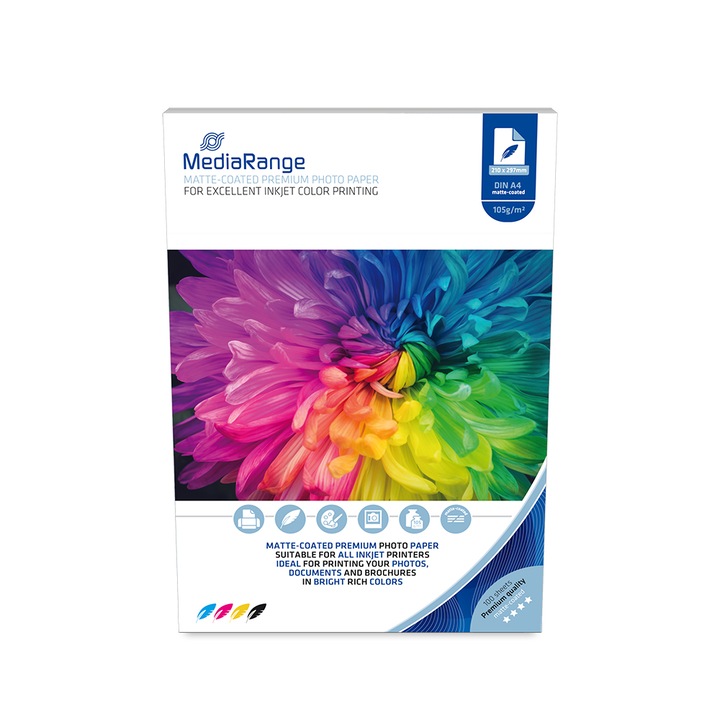 Hartie foto MediaRange, pentru imprimante inkjet, A4, 105 g/m², 100 coli