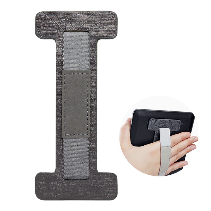 Banda suport pentru mana tableta, curea elastica, cu adeziv pe spate, compatibila iPad / Kindle / Huawei Pad, 140 x 6 mm, negru, adeziv