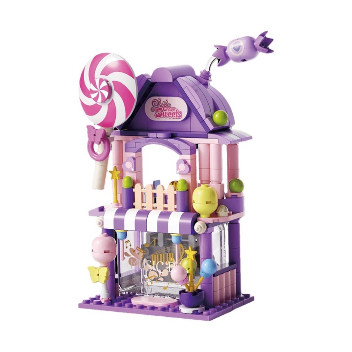 Set de constructie Sweet Candy Shop, 181 piese, muzical, 110x175x70mm