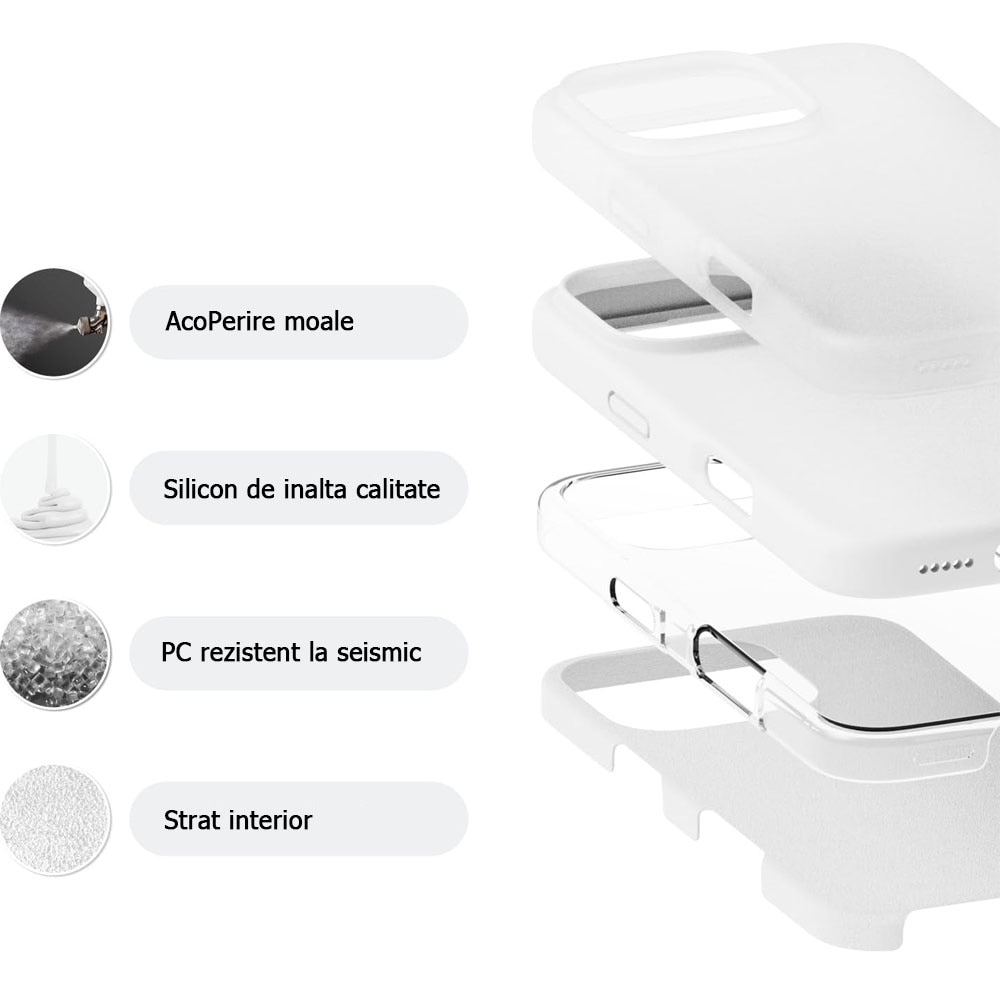 Husa de protectie compatibila cu iPhone 16, Guixuan, silicon, alb, 6.1 inch