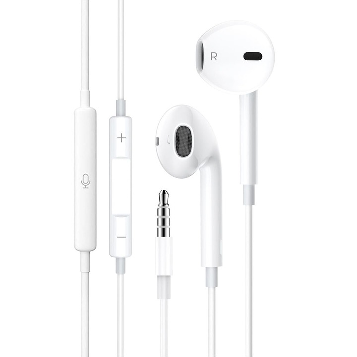 Casti cu fir, GUIXUAN, In-Ear, microfon incorporabil, alb, 3.5 mm