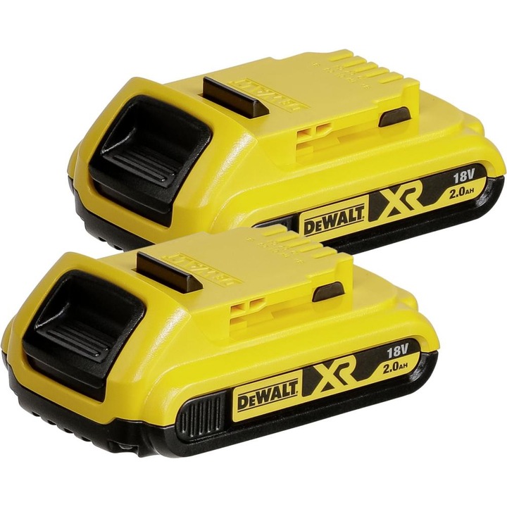 Set 2 acumulatori DeWALT 2 Mpataries Lithiou, 18V, 2Ah, negru/galben