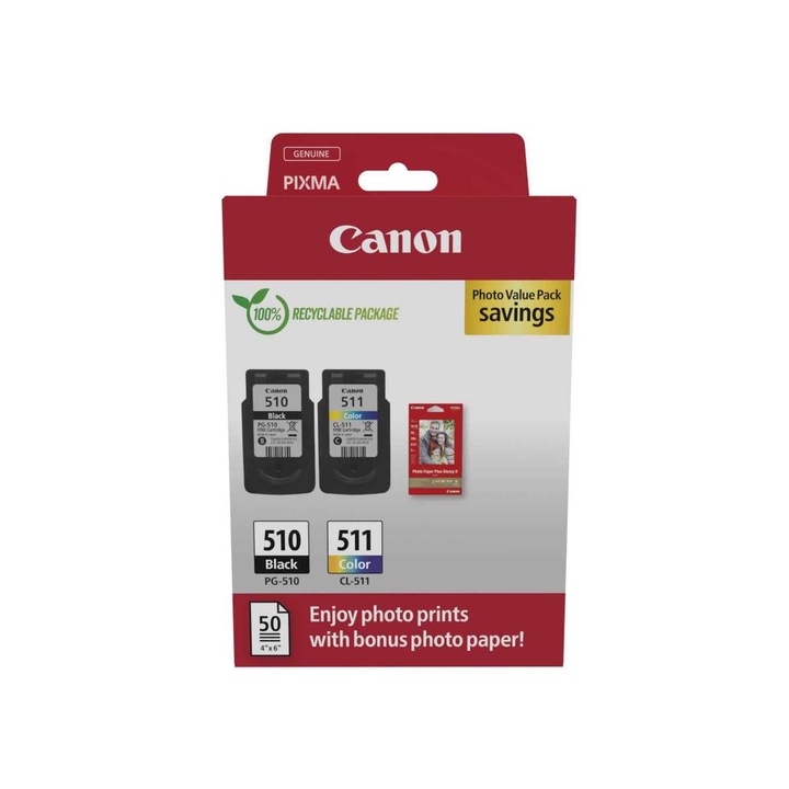 Canon PG510/511 tintapatron multipack + 50lap GP501 10x15 fényes fotópapír ORIGINAL