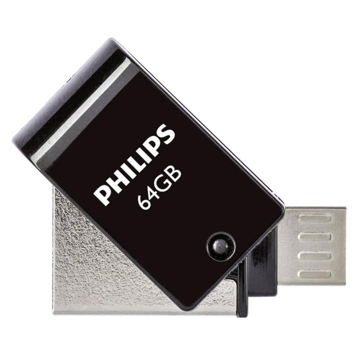 Памет Micro USB-B 2.0, Philips, 2-в-1, 64 GB, Черен, PHUSB64G2IN1OTGG