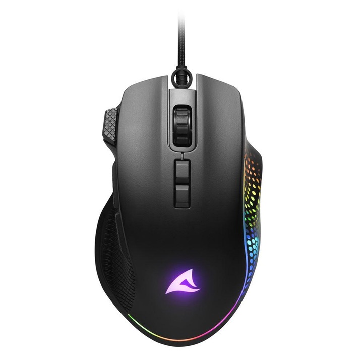 Mouse de gaming ergonomic, Sharkoon, SHARK Force 3, Negru, SHFO3BK