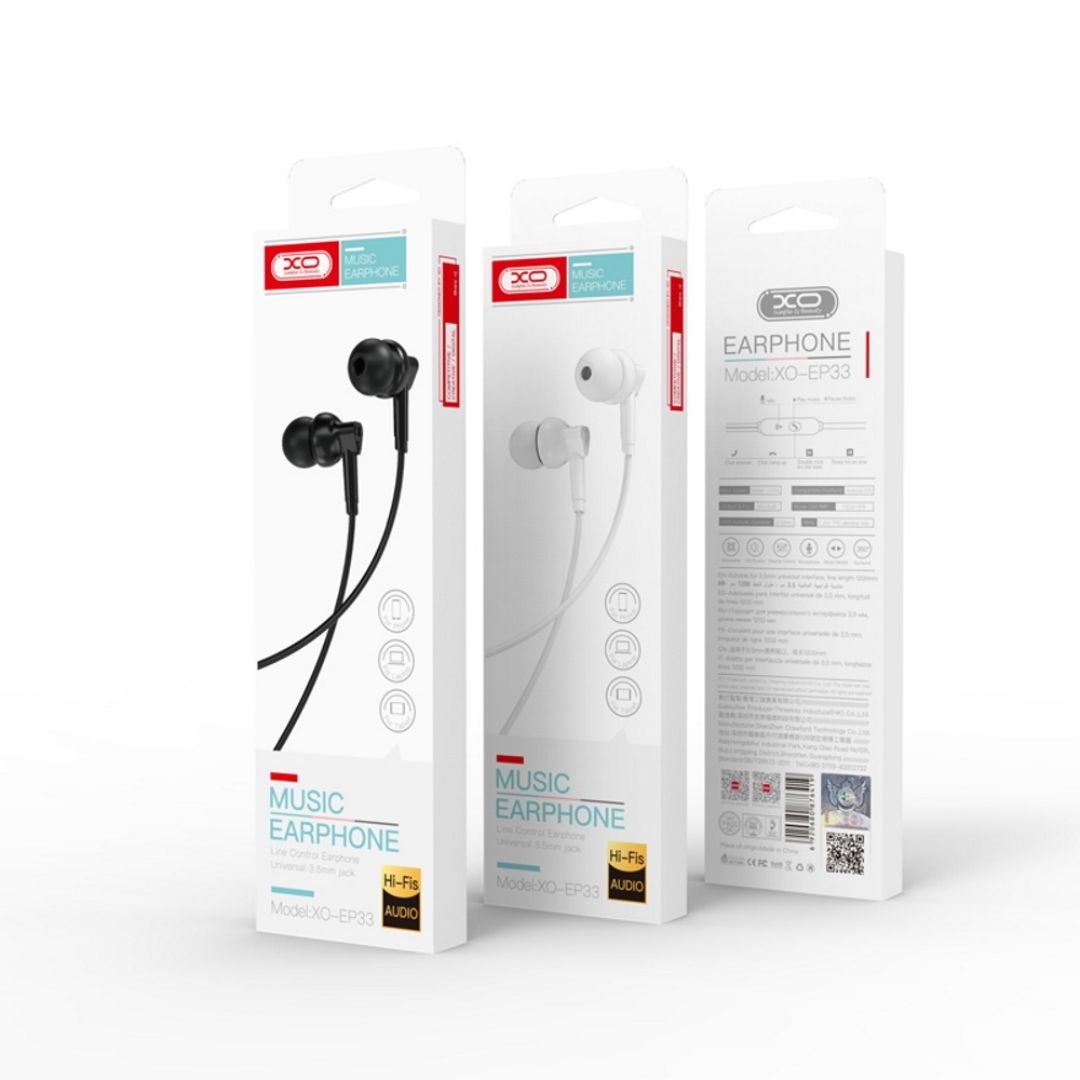 Casti Audio cu Fir si Microfon XO EP39, Alb, Mufa Jack 3,5mm, Sunet Clar si Izolare Fonica, Confort pentru Utilizare Zilnica