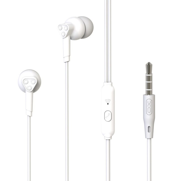 Casti Audio cu Fir si Microfon XO EP39, Alb, Mufa Jack 3,5mm, Sunet Clar si Izolare Fonica, Confort pentru Utilizare Zilnica