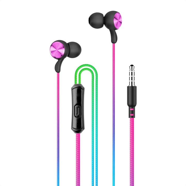 Casti Audio cu Fir si Microfon Setty SPD-J-313, Curcubeu, Mufa Jack 3,5mm, Design In-Ear Vibrant, Confort Zilnic