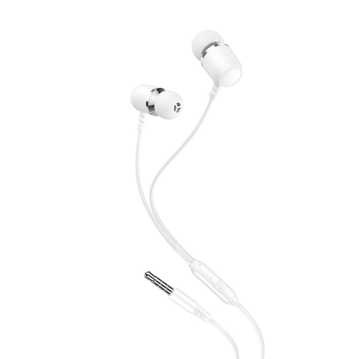 Casti Audio cu Fir si Microfon XO EP64, Alb, Mufa Jack 3,5mm, Sunet Clar si Design In-Ear Confortabil pentru Utilizare Zilnica