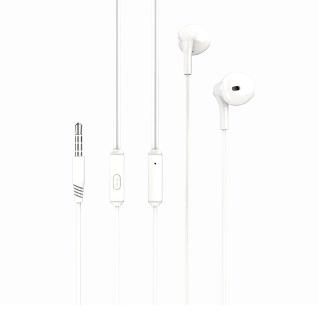 Casti Audio cu Fir si Microfon XO EP39, Alb, Mufa Jack 3,5mm, Sunet Clar si Design Confortabil pentru Utilizare Zilnica