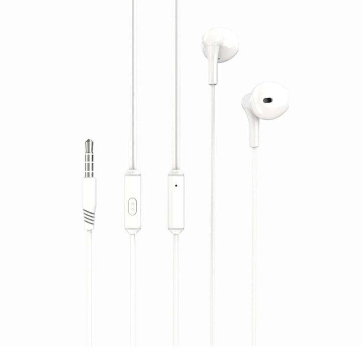 Casti Audio cu Fir si Microfon XO EP39, Alb, Mufa Jack 3,5mm, Sunet Clar si Design Confortabil pentru Utilizare Zilnica