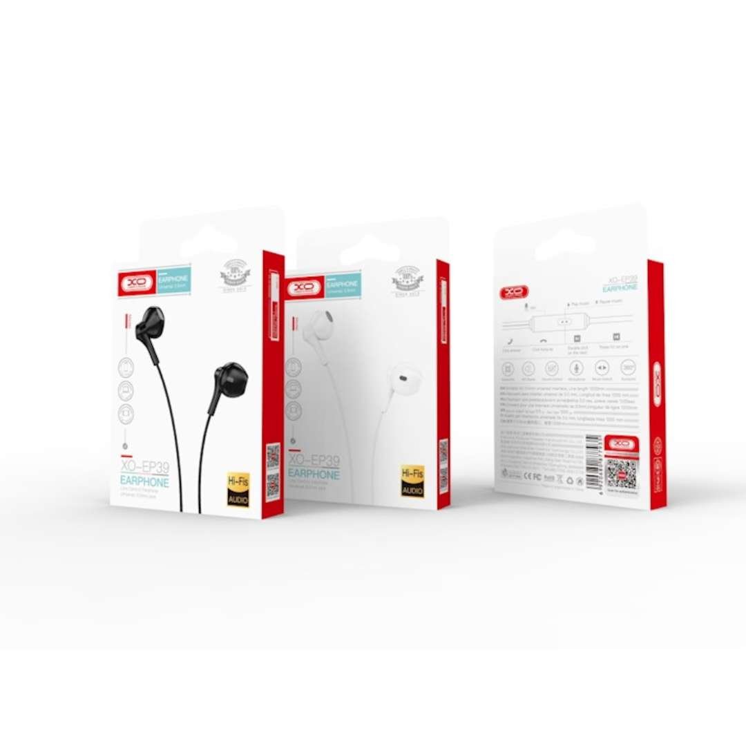 Casti Audio cu Fir si Microfon XO EP39, Alb, Mufa Jack 3,5mm, Sunet Clar si Design Confortabil pentru Utilizare Zilnica