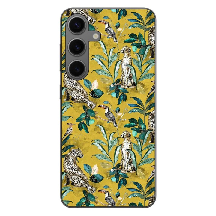 Калъф, съвместим със Samsung Galaxy S24 FE Silicon Gel Tpu Модел Yellow Jungle Pattern