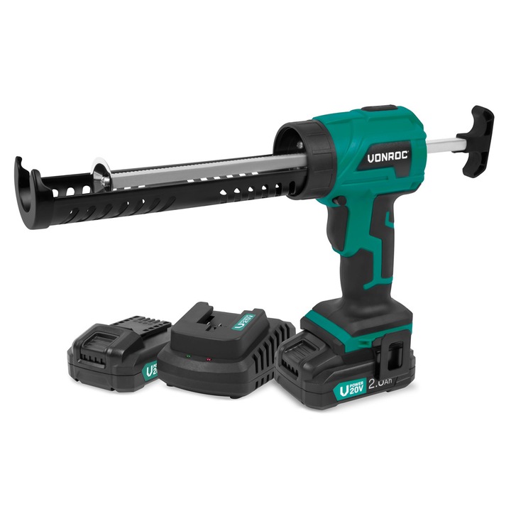 Pistol pentru tuburi de etansare VONROC S2_CG502DC, 2x 2.0Ah 20V, potrivit pentru tuburi de 290 – 310ml, sistem anti-picurare, 2x baterii 2.0Ah si incarcator rapid incluse