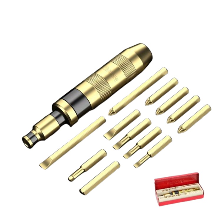 13 db kézi ütvecsavarhúzó készlet, króm-vanádium acél, kompakt, hordozható, tartós, törött vagy beragadt csavarokhoz