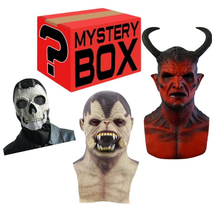 Кутия с латексови маски Mystery Box, За Хелоуин, Нова година, Карнавал