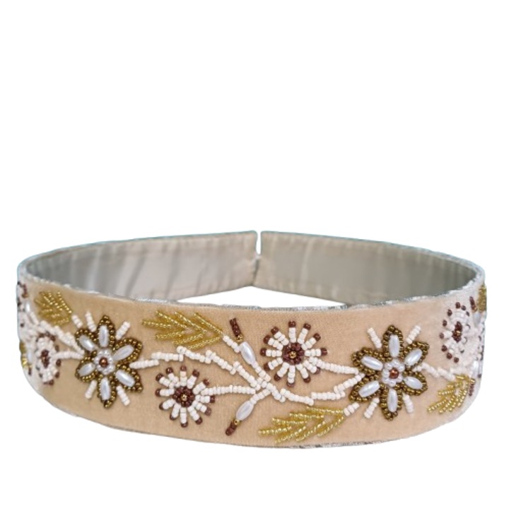 Brau cusut cu margele, crem cu auriu, 70 cm