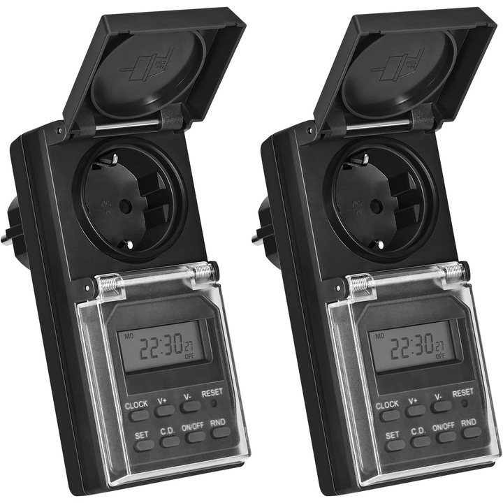 Set de 2 Prize Timer DEWENWILS, digital, IP44, 20 programe, functie aleatorie, 3680W