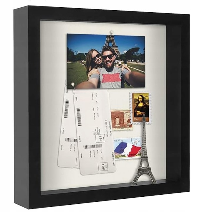 Rama foto 3D Marvit 24 x 24 cm, cadru adanc din lemn negru, ideala pentru fotografii, suveniruri, decor elegant, design modern si rezistent