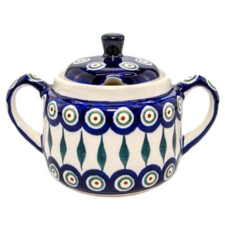 Recipient pentru zahar Peacock Tear Drops, ceramica smaltuita, pictat manual, 350 ml