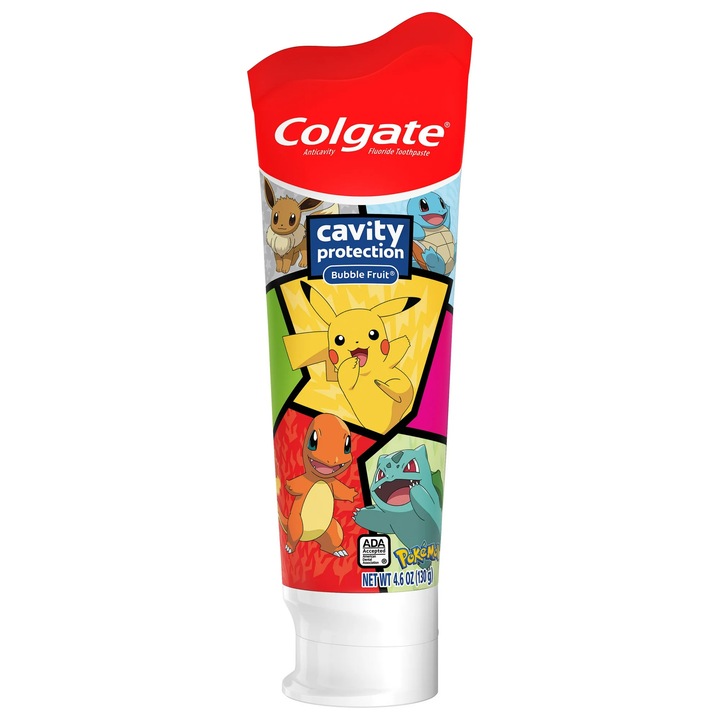 Детска паста за зъби Colgate, Pokemon, Pikachu, Multi-Protection Effect, с флуорид, вкус на дъвка, 130гр