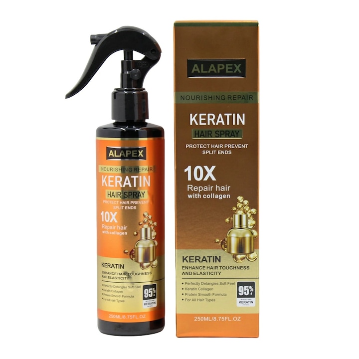 Spray de par pentru reparare rapida si protectie a parului cu Keratina si Colagen, 250ML, protectie impotriva razelor UV si aparatelor de indreptat, uscat, CEZI